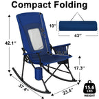 SUNSPIRE 2 Pack Rocking Camping Chair for Adult 400LBS Capacity, Heavy Duty Folding Rocking Chairs, Portable Outdoor Rocker with High Back & Hard Armrests for Camping, Beach, Patio, Backyard, Mesh Blue