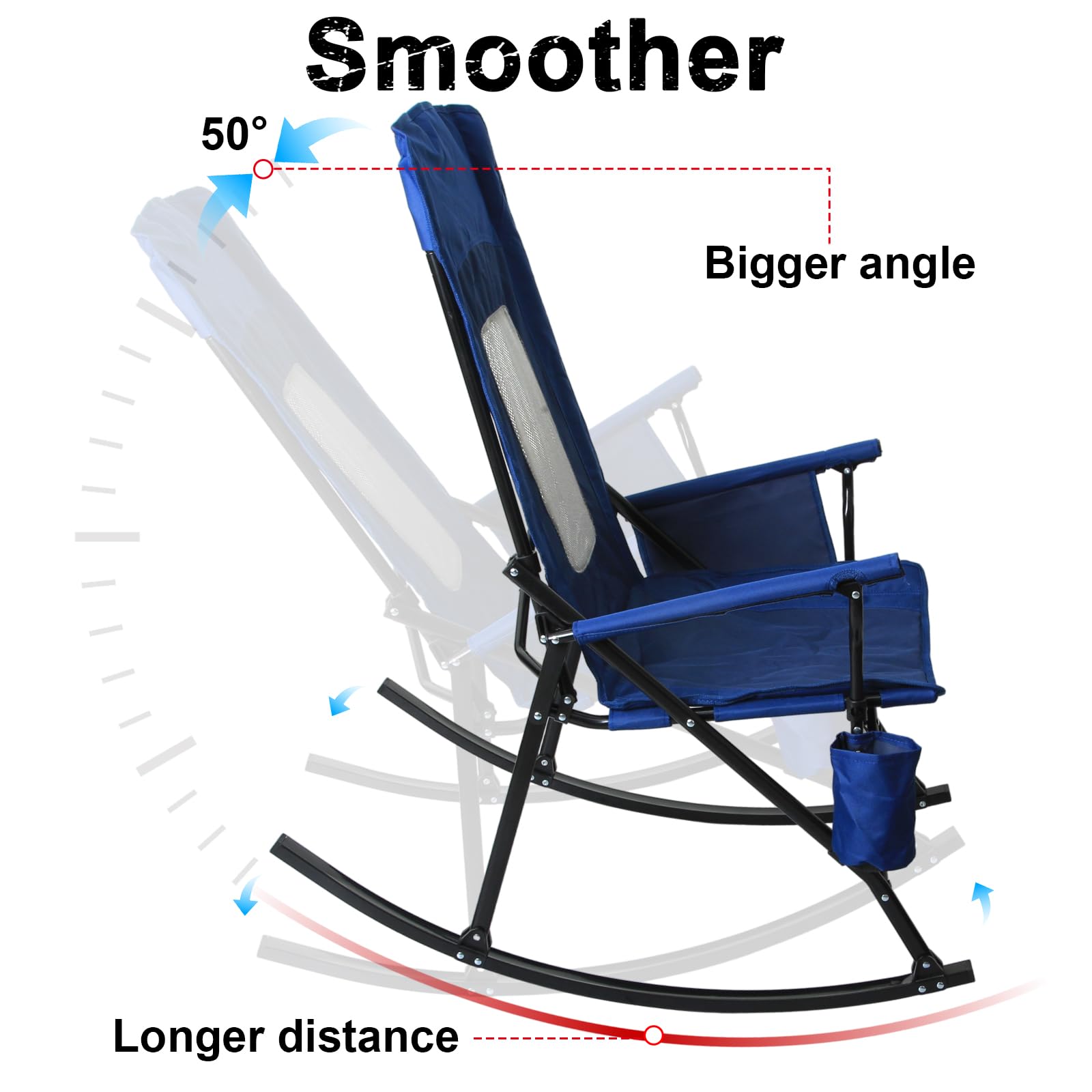 SUNSPIRE 2 Pack Rocking Camping Chair for Adult 400LBS Capacity, Heavy Duty Folding Rocking Chairs, Portable Outdoor Rocker with High Back & Hard Armrests for Camping, Beach, Patio, Backyard, Mesh Blue