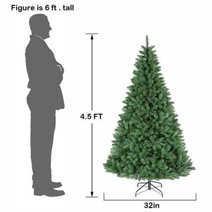 6.5'/7.5'/9' Prelit Artificial Christmas Tree with Warm White Lights, Metal Stand and Hinged Branches