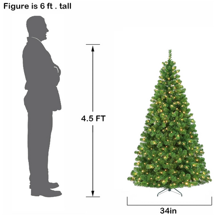 4.5'/6' Prelit Artificial Christmas Tree, PVC Branch Tips, Warm White LED Lights, Easy Assembly with Metal Stand and Hinged Branches
