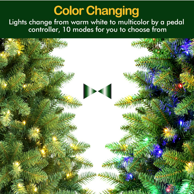 2024 Version 6.5'/7.5'/9' Prelit Artificial Christmas Tree with Color Changing LED Lights, Metal Stand and Hinged Branches, 10 Color Modes