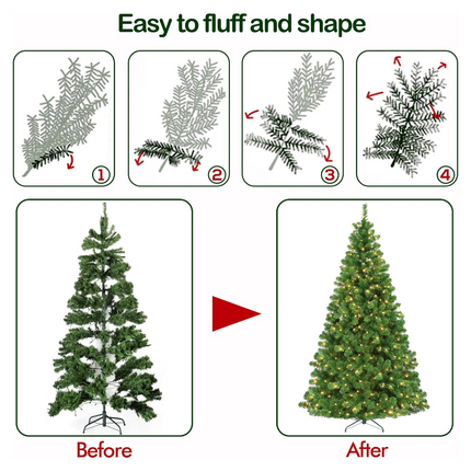 4.5'/6' Prelit Artificial Christmas Tree, PVC Branch Tips, Warm White LED Lights, Easy Assembly with Metal Stand and Hinged Branches
