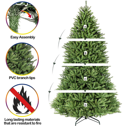 6.5'/7.5'/9' Artificial Christmas Tree with Branch Tips, Metal Stand and Hinged Branches