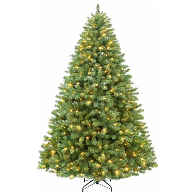 6.5'/7.5'/9' Prelit Artificial Christmas Tree with Warm White Lights, Metal Stand and Hinged Branches