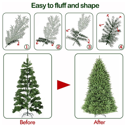 6.5'/7.5'/9' Artificial Christmas Tree with Branch Tips, Metal Stand and Hinged Branches