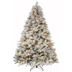 VIVATREES 6.5'/7.5'/9' Snow Flocked Prelit Christmas Tree with Pine Cones, Warm White Lights, Metal Stand and Hinged Branches