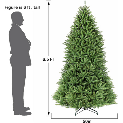 6.5'/7.5'/9' Artificial Christmas Tree with Branch Tips, Metal Stand and Hinged Branches