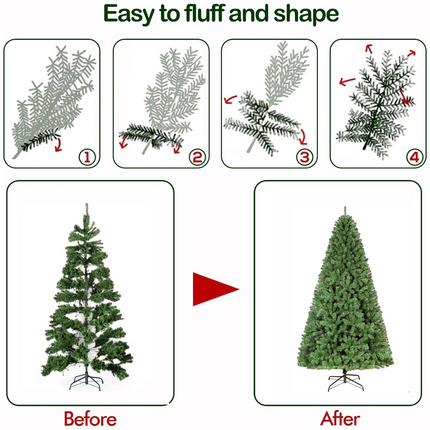 6.5'/7.5'/9' Prelit Artificial Christmas Tree with Warm White Lights, Metal Stand and Hinged Branches