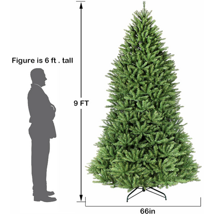 6.5'/7.5'/9' Artificial Christmas Tree with Branch Tips, Metal Stand and Hinged Branches