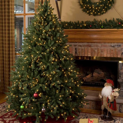 6.5'/7.5'/9' Prelit Artificial Christmas Tree with Warm White Lights, Metal Stand and Hinged Branches