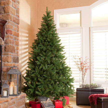 6.5'/7.5'/9' Prelit Artificial Christmas Tree with Warm White Lights, Metal Stand and Hinged Branches