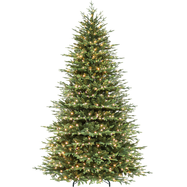 9 ft Prelit Artificial Christmas Tree with 5149 PE&PVC Branch Tips, 600 Warm White LED Lights, Easy Assembly with Metal Stand and Hinged Branches
