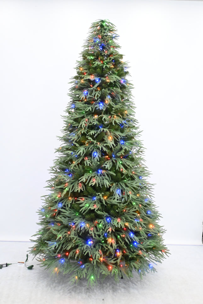 9FT Prelit Full Christmas Tree with 700 LED Lights(Warm White & Multi-color), 9592 PE&PVC Tips, 10 Modes, Easy Assembly, Metal Base