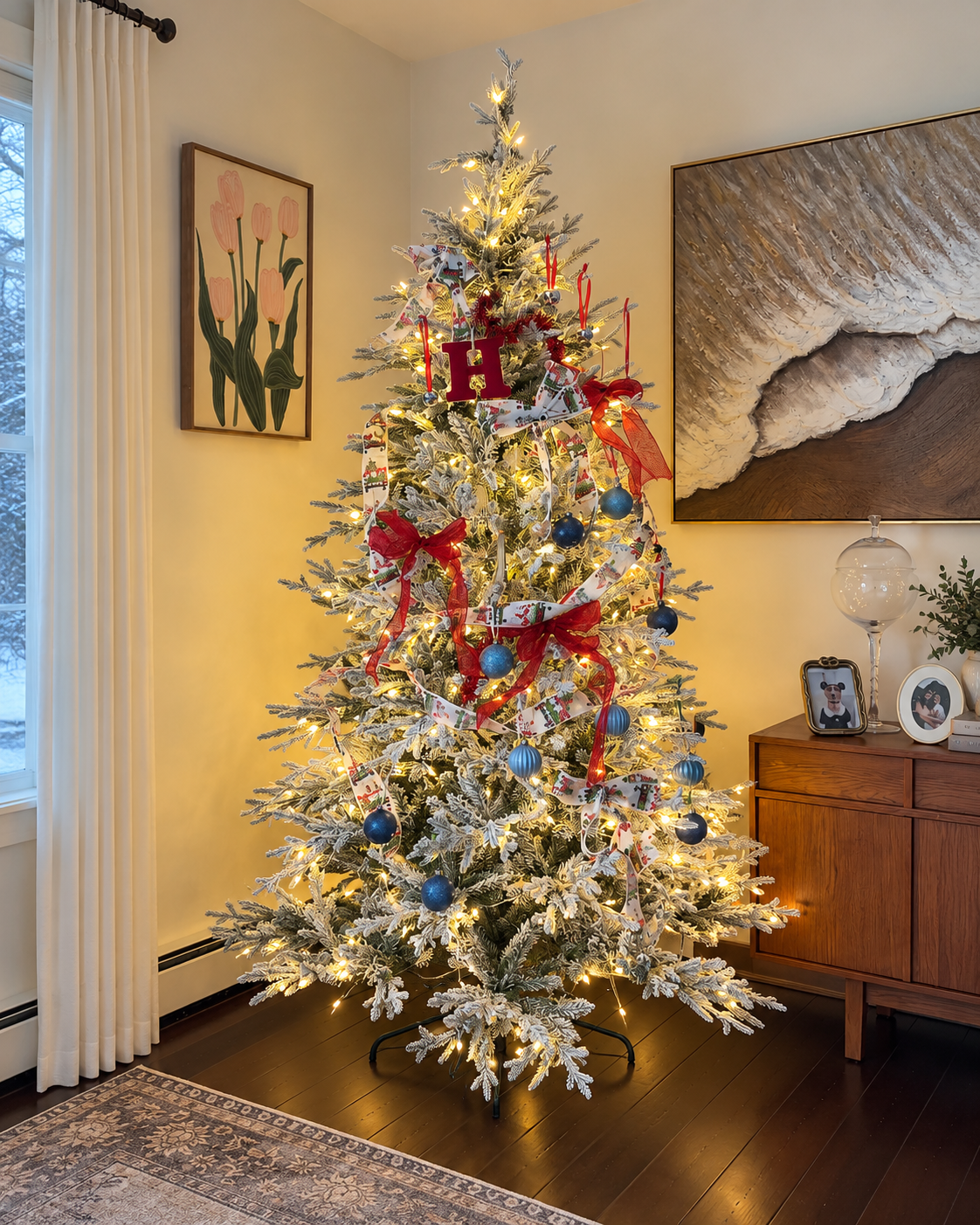 12' FirstSnow Light Flocked Fir Artificial Christmas Tree with 850 Warm White LED Lights