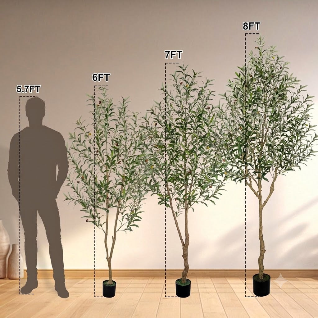 5/6/7/8FT Artificial Olive Tree Tall Faux Potted Plant with Natural Wood Trunk Lifelike Fruit Faux Tree for Home Office Decor