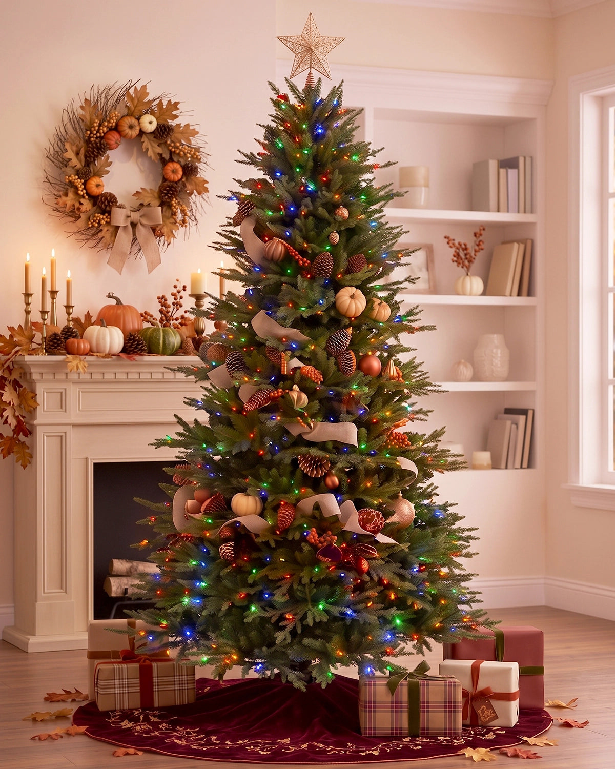 7.5' EverJoy Pre-Lit Fir Artificial Christmas Tree with 450 Warm White & Color LED Lights