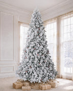 7.5' Woodland Flocked Pine Artificial Christmas Tree with 450 Warm White & Color LED Lights