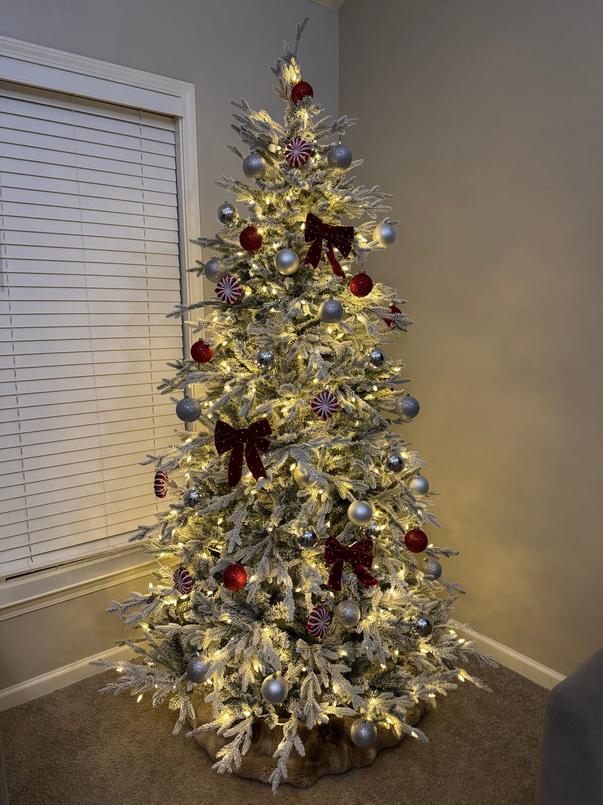 12' FirstSnow Light Flocked Fir Artificial Christmas Tree with 850 Warm White LED Lights