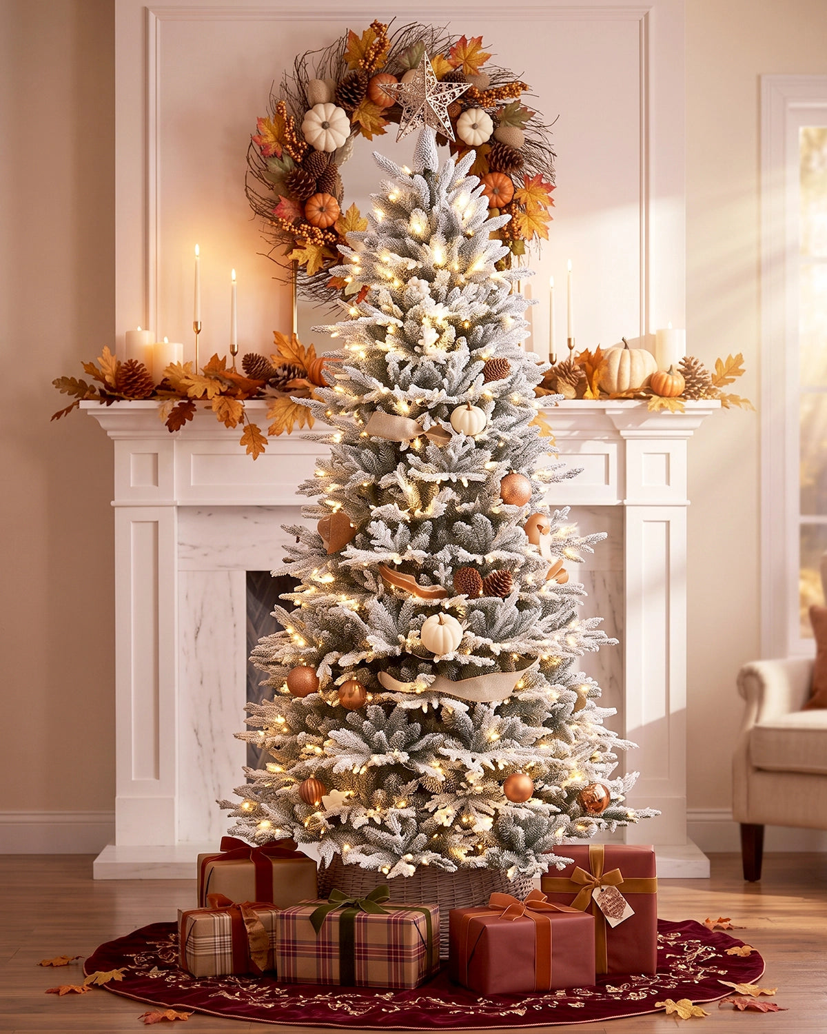 7.5' FirstSnow Light Flocked Fir Artificial Christmas Tree with 450 Warm White LED Lights