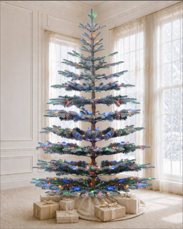 9' Keepsake Pre-Lit Layered Flocked Fir Artificial Christmas Tree with Warm White & Color LED Lights